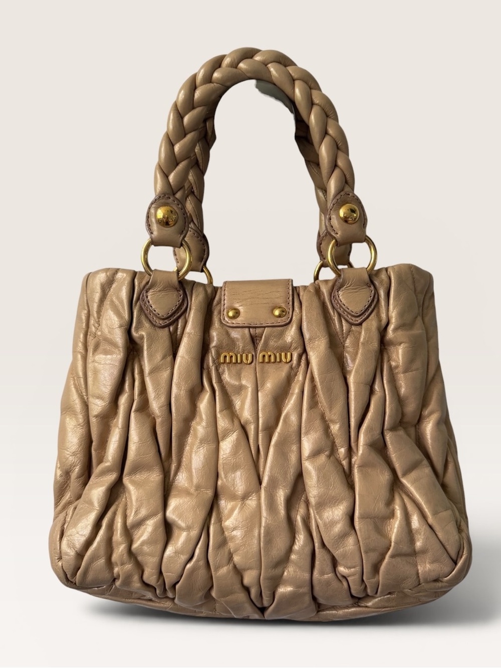 Miu Miu Matelassé Coffer Bag Metallic Rose Gold Leather Y2K - Picture 4 of 13